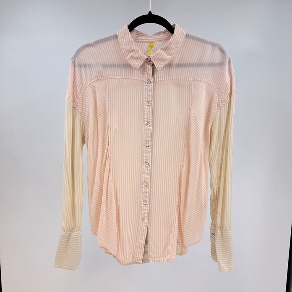 Free People Blouse Shirt S Cape Town Colorblock Stripe Long Sleeve Peach Combo - Picture 5 of 15
